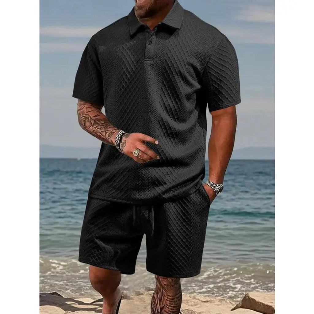 Conjunto informal para hombre de polo y pantalones cortos con cordón