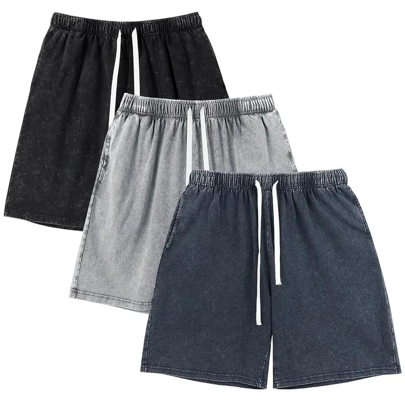 Shorts de sport en coton lavé pour hommes avec poches
