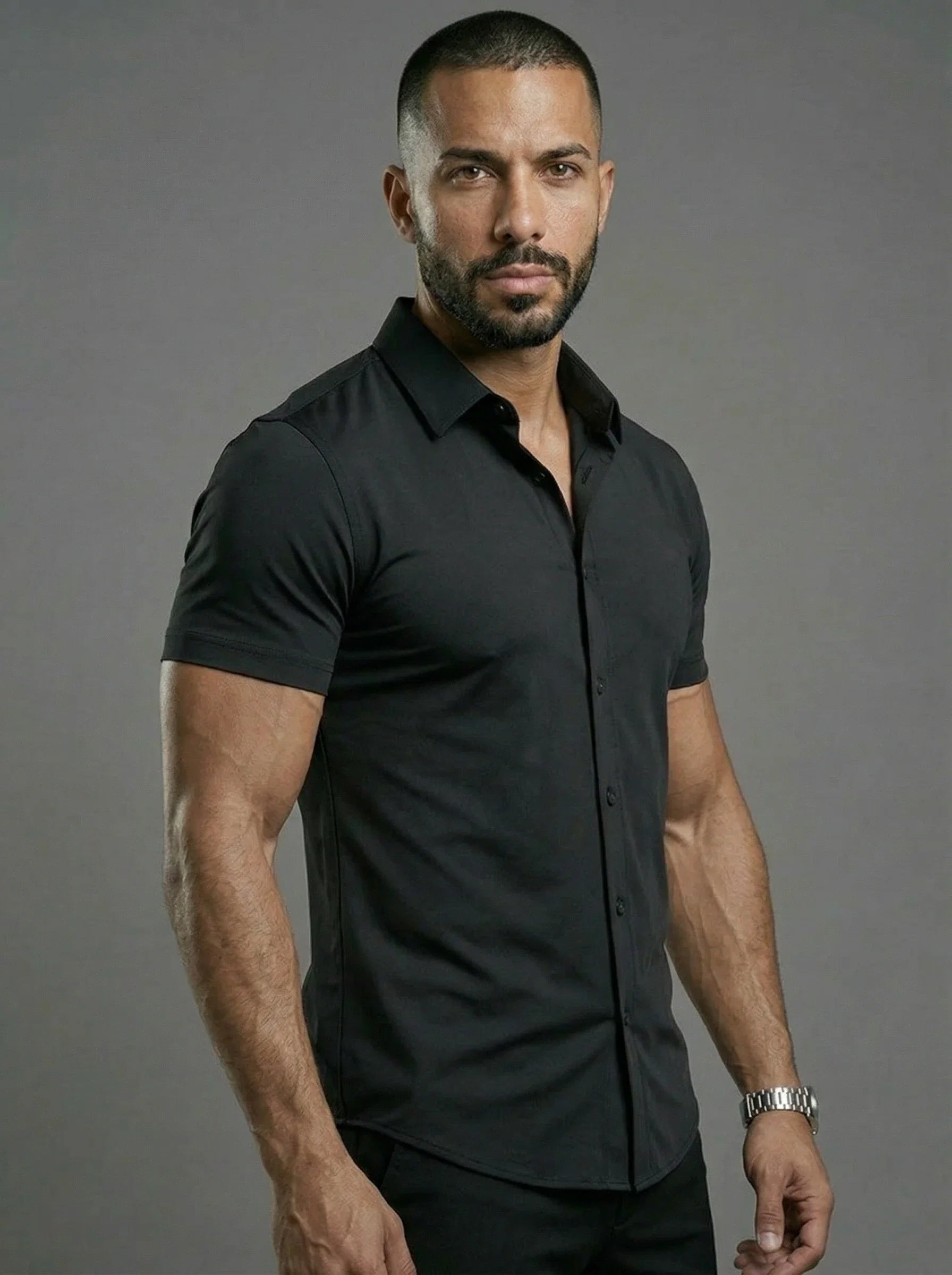 Short Sleeve Muscle Dress Shirt - Stretch Fit