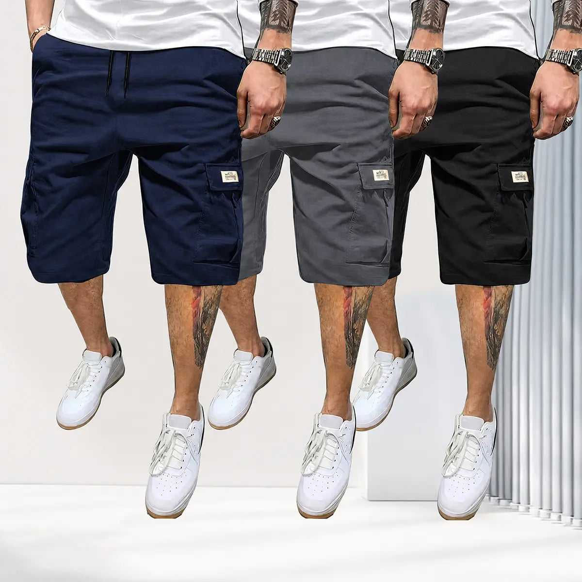 Shorts respirants en lot de 3 pour hommes avec cordon de serrage et poches