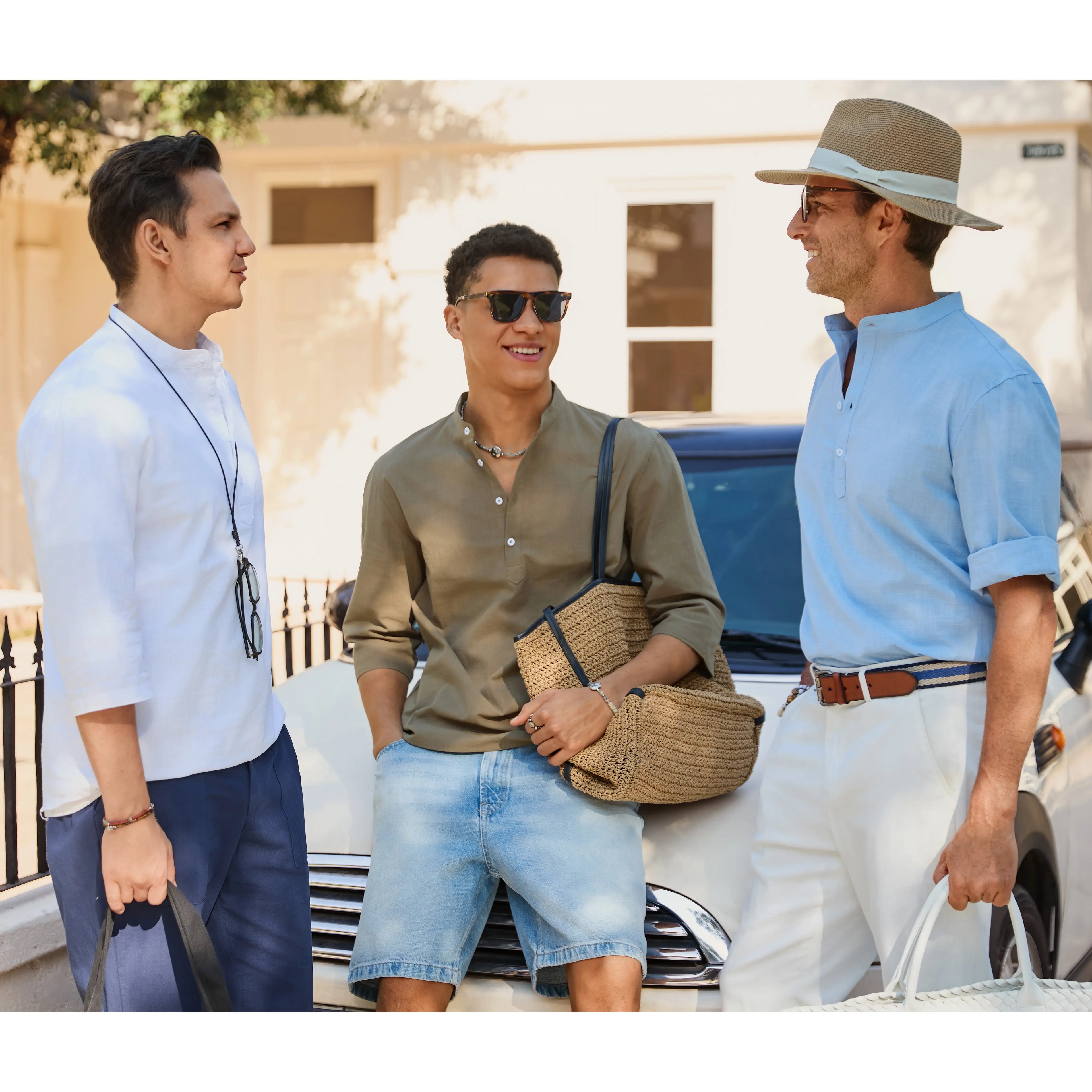 Cotton linen Henley shirt casual travel outfit