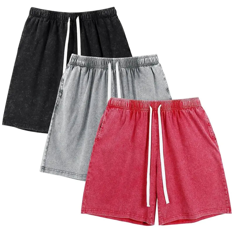 Shorts de sport en coton lavé pour hommes avec poches