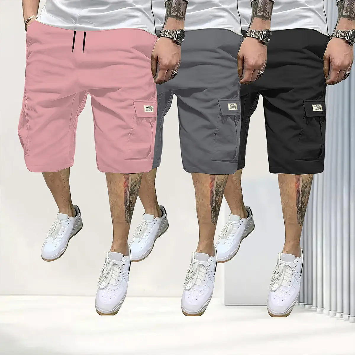 Shorts respirants en lot de 3 pour hommes avec cordon de serrage et poches