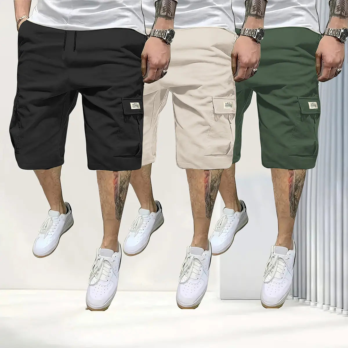 Shorts respirants en lot de 3 pour hommes avec cordon de serrage et poches
