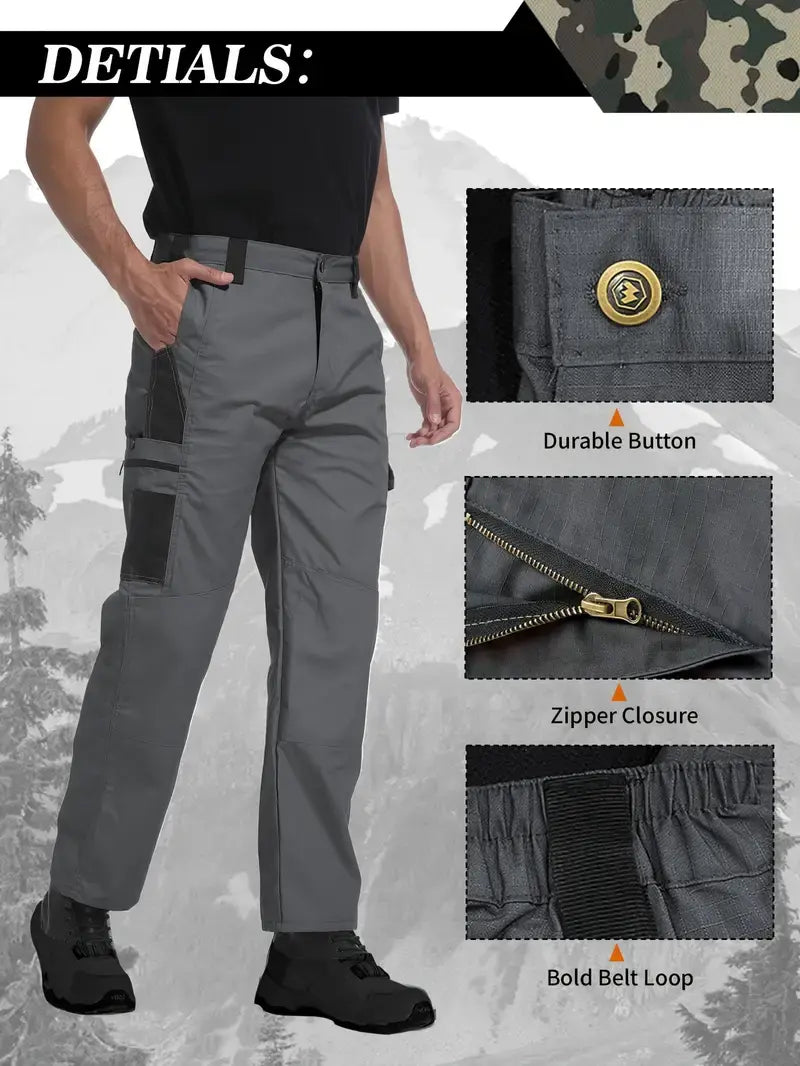 Tactical pants zipper, button and belt-loop details