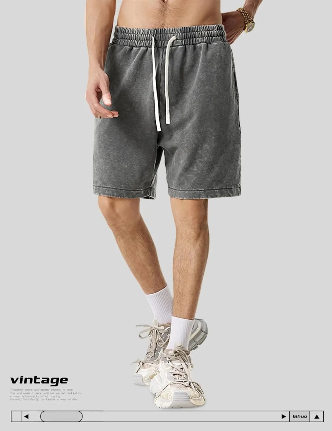 Men’s Washed Cotton Workout Shorts with Pockets