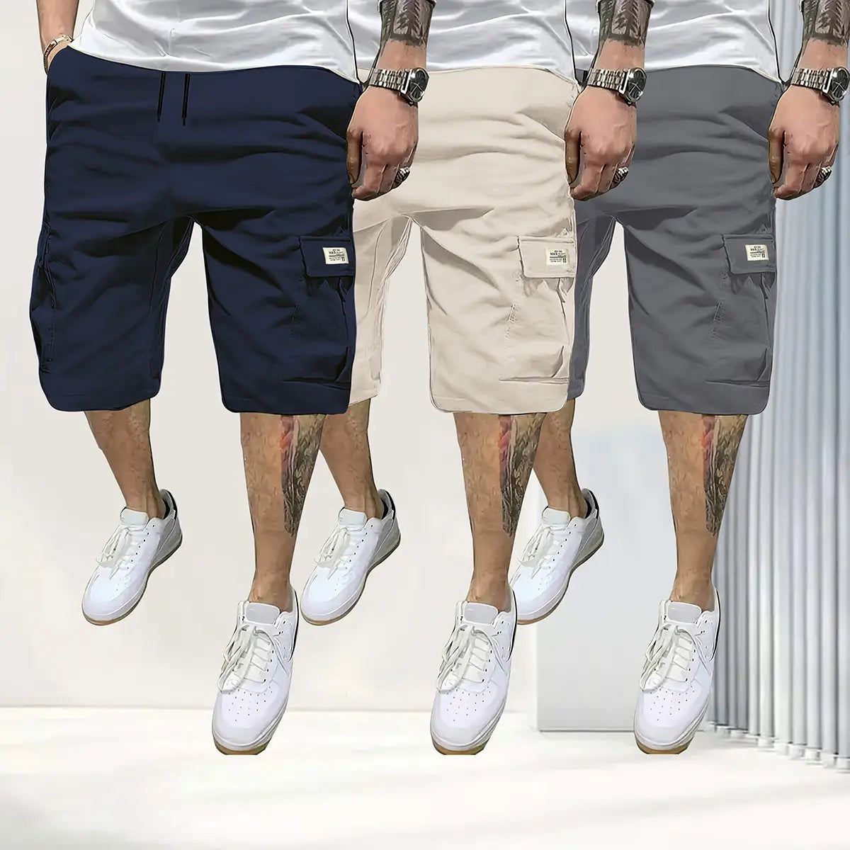 Shorts respirants en lot de 3 pour hommes avec cordon de serrage et poches