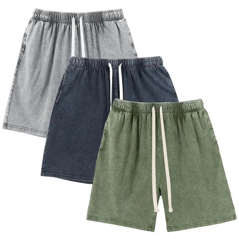 Shorts de sport en coton lavé pour hommes avec poches