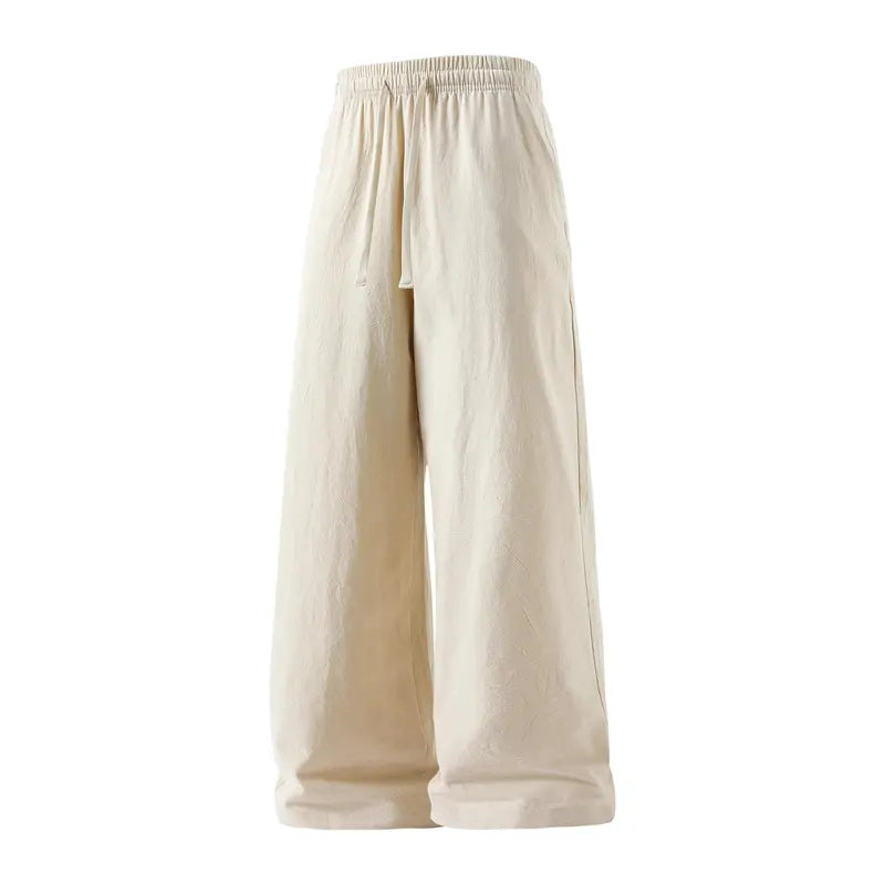 Pantalon léger en lin et coton avec cordon de serrage à la taille