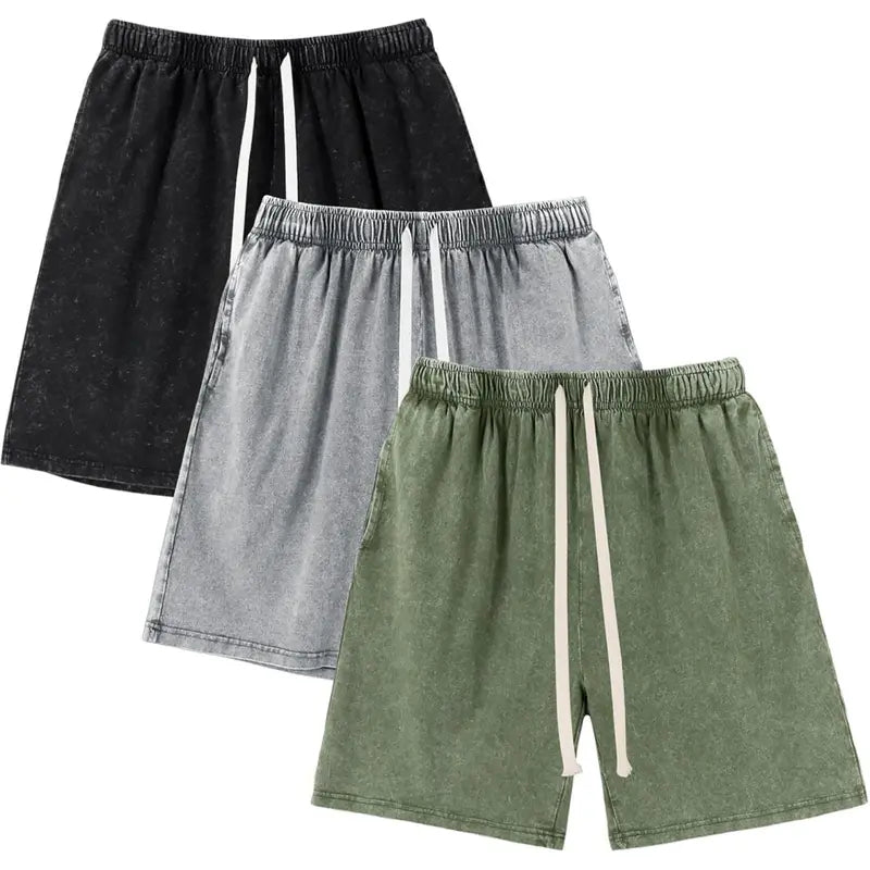 Men’s Washed Cotton Workout Shorts with Pockets