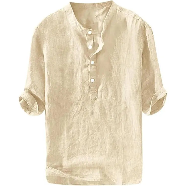 Camisa de lino para hombre - Algodón casual de manga 3/4