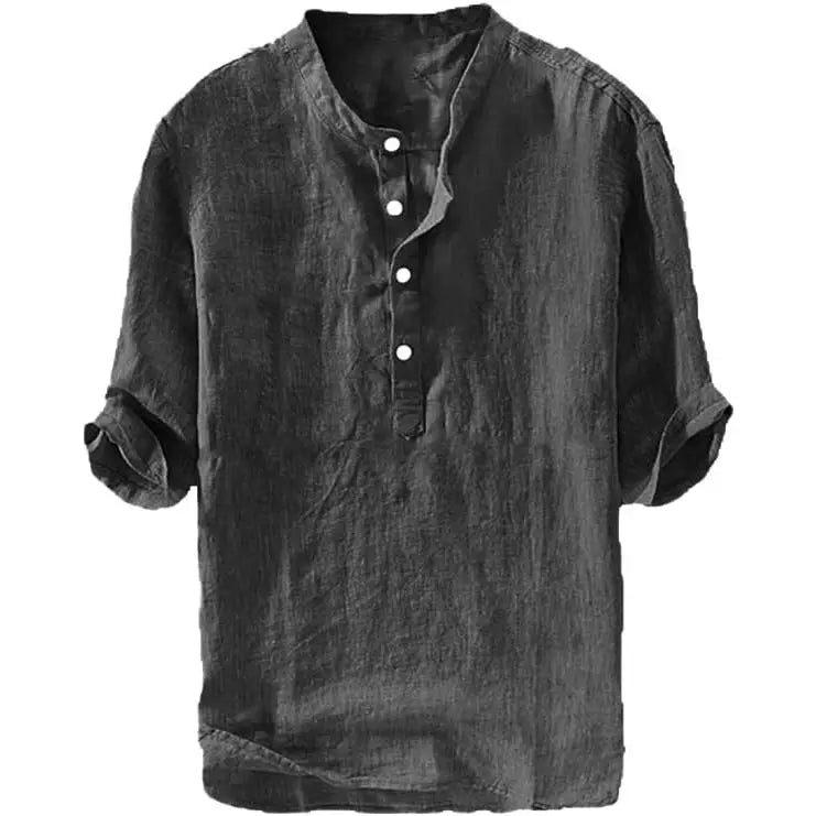 Camisa de lino para hombre - Algodón casual de manga 3/4