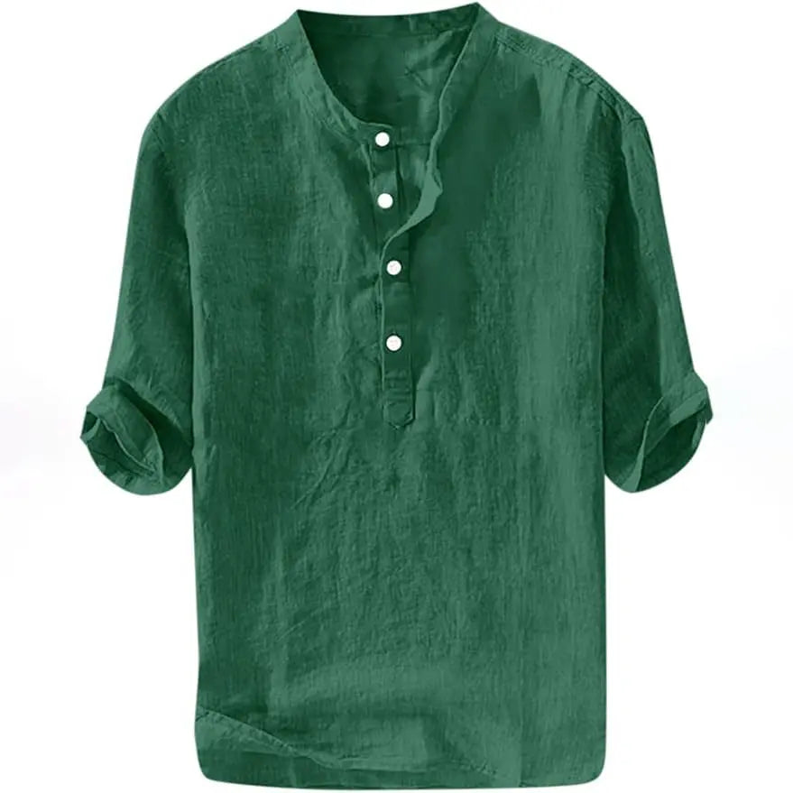 Camisa de lino para hombre - Algodón casual de manga 3/4