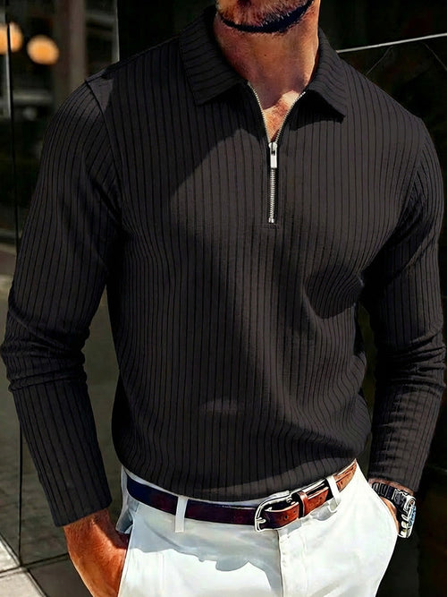 Long Sleeve Quarter Zip Ribbed Polo Shirt