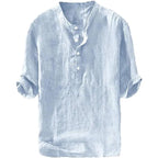 Men's Linen Shirt - Casual Cotton 3/4 Sleeve