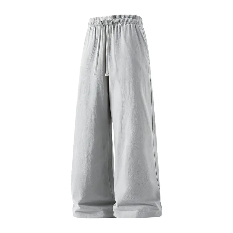 Pantalon léger en lin et coton avec cordon de serrage à la taille