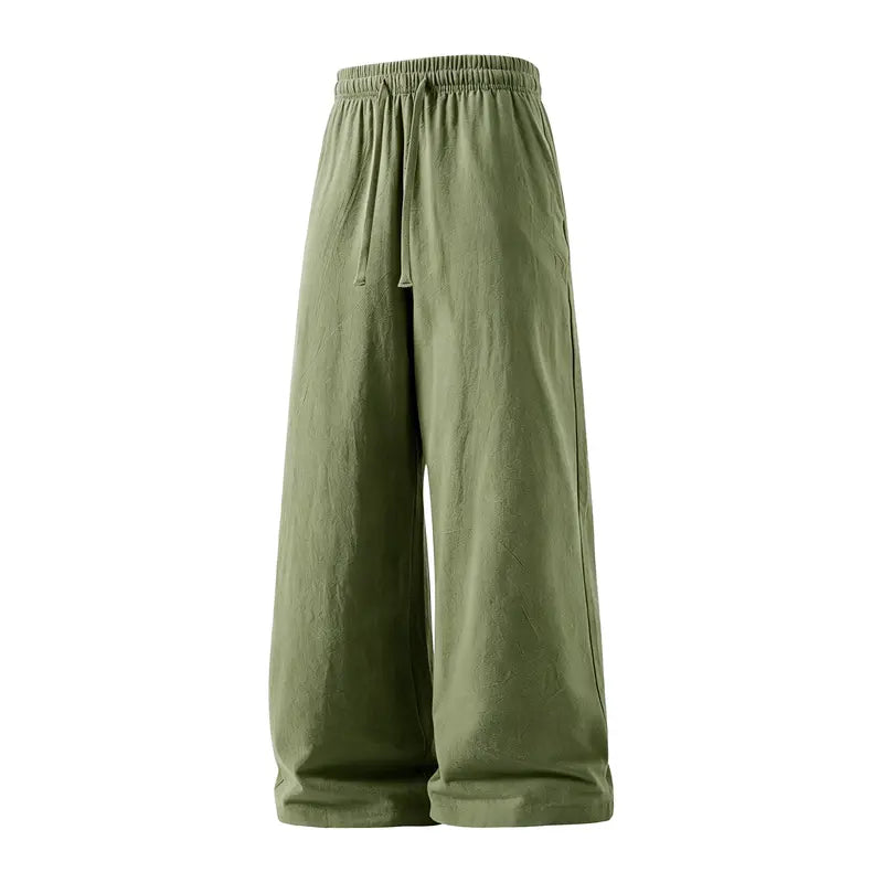 Pantalon léger en lin et coton avec cordon de serrage à la taille