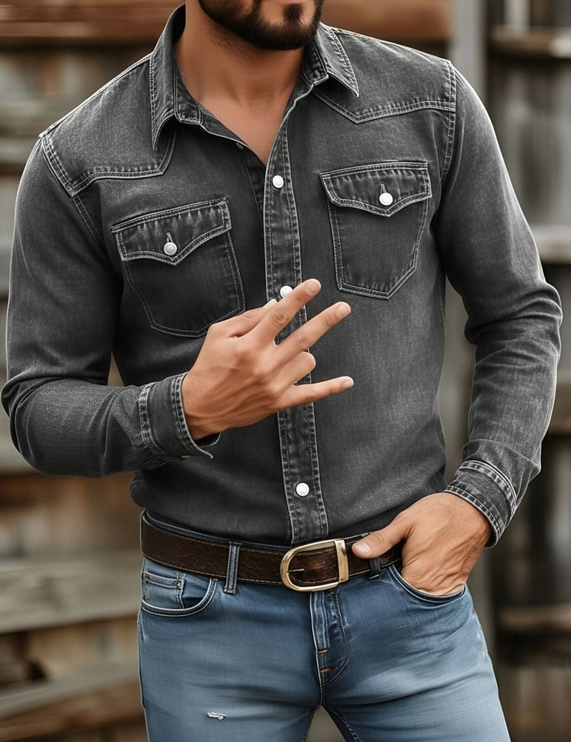 Camisa de trabajo de algodón lavado con botones