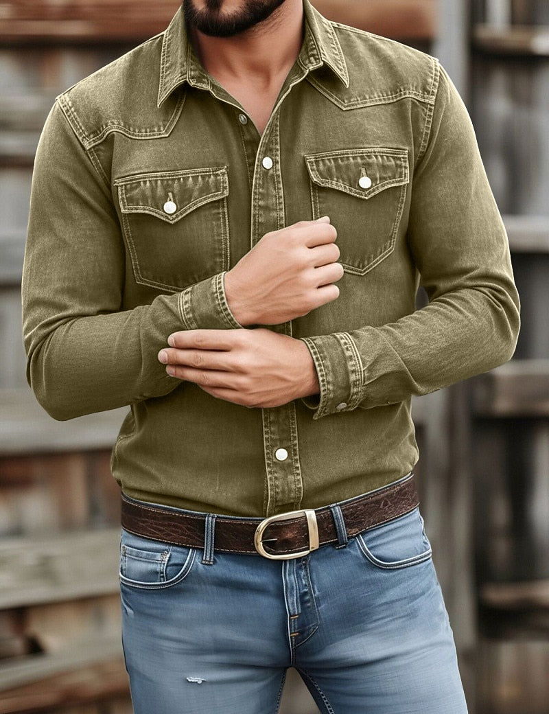 Camisa de trabajo de algodón lavado con botones