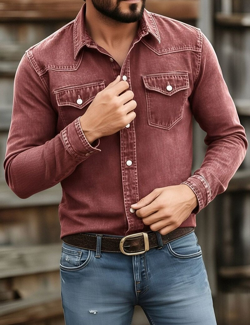 Camisa de trabajo de algodón lavado con botones