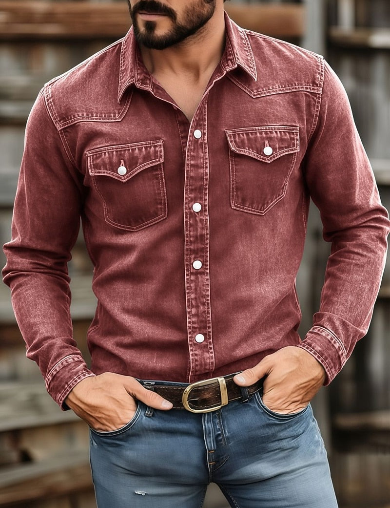 Camisa de trabajo de algodón lavado con botones