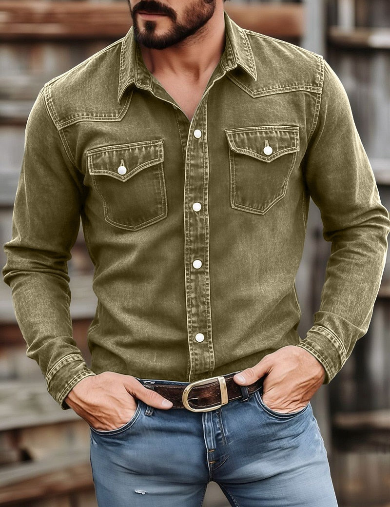 Camisa de trabajo de algodón lavado con botones