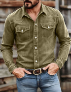 Camisa de trabajo de algodón lavado con botones