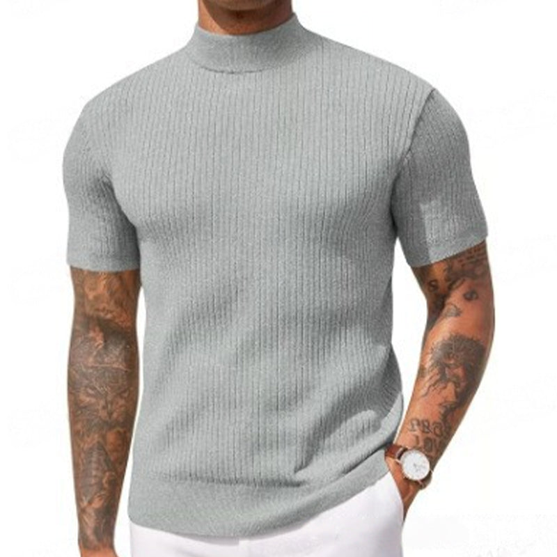 👕 LIMITED-TIME 50% OFF✨ Men's Slim Mock Neck T-Shirt – Ribbed, Short Sleeve, 6 Colors 🍁