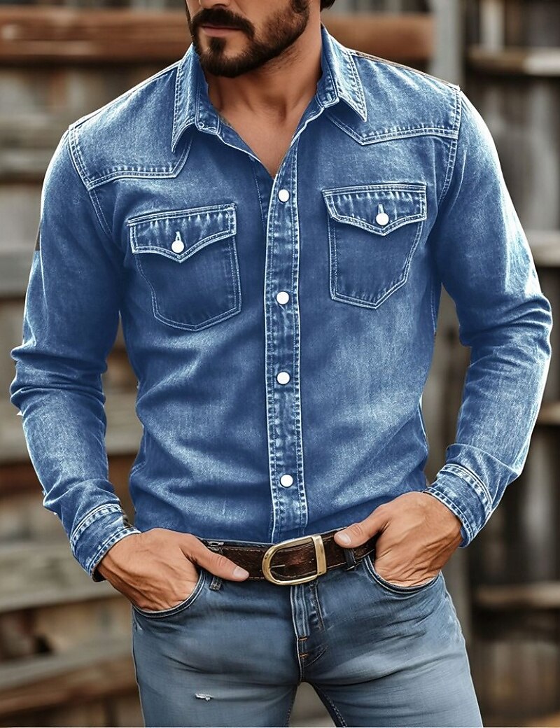 Camisa de trabajo de algodón lavado con botones