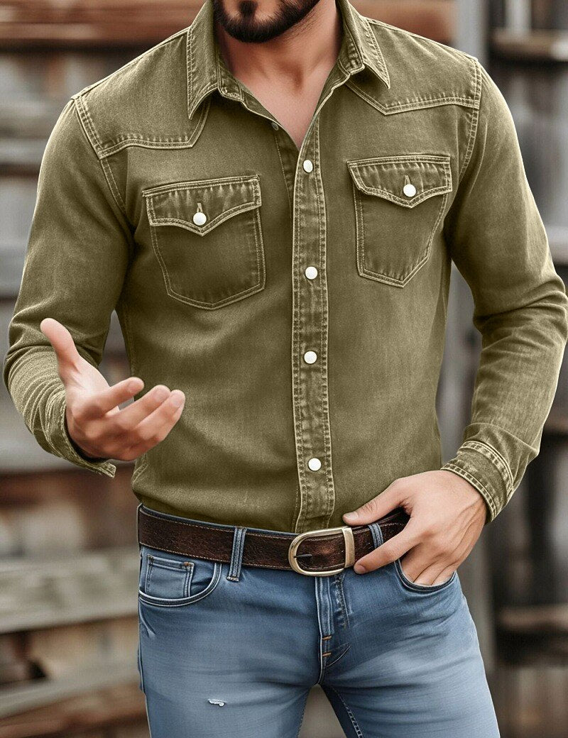 Camisa de trabajo de algodón lavado con botones